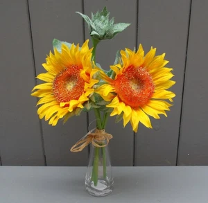 Artificial Sunflowers - 2 Flowers and 1 Bud - Short Stems - Picture 1 of 1