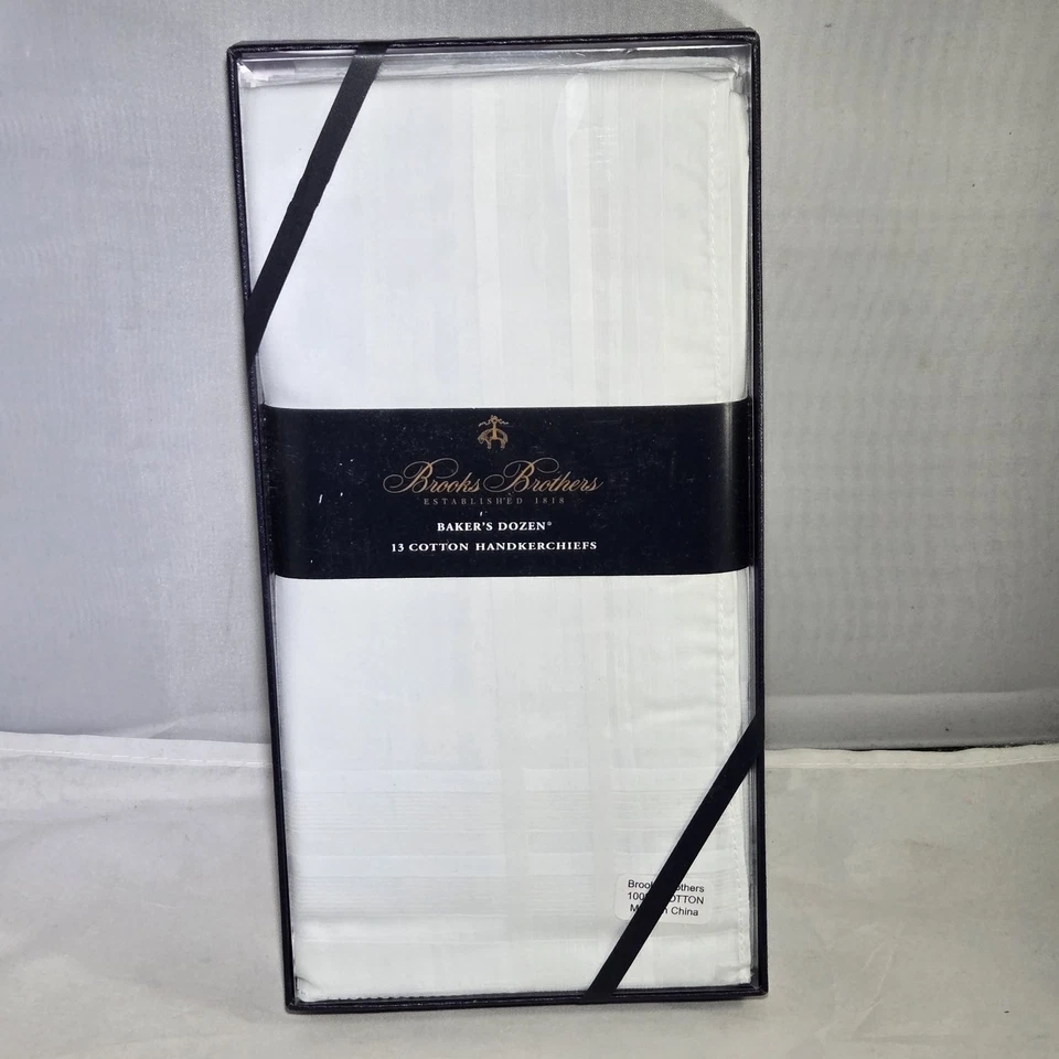 New Brooks Brothers Thirteen Bakers Dozen (13) 100% Cotton White Handkerchiefs - Image 1 of 3