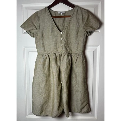 Madewell Alexandra XXS Linen Blend Button Front Short Sleeve V Neck Dress - Image 1 of 4
