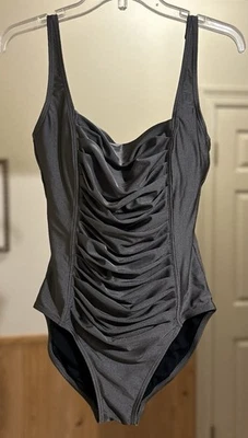 Traje de baño Calvin Klein de una pieza talla 10 metálico topo acanalado adelgazante acolchado  Foto 1 de 4