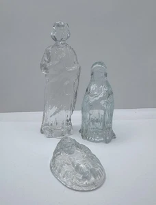 Clear Glass Mary Joseph Baby Jesus Figurines Nativity Set No Chips Set Of 3 Used - Picture 1 of 10