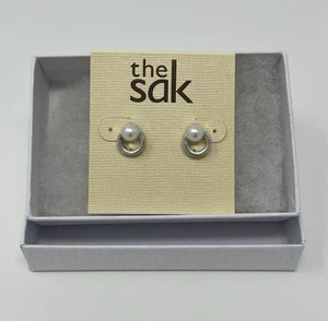 The Sak Pearl Circle Stud Earrings Womens Casual Career NWT Silver tone - Picture 1 of 8