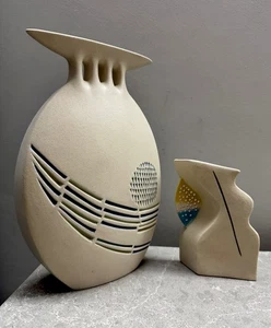 Set 2 vasi ceramica Chiminazzo metà secolo vintage decoro futuristico Italia - Foto 1 di 13