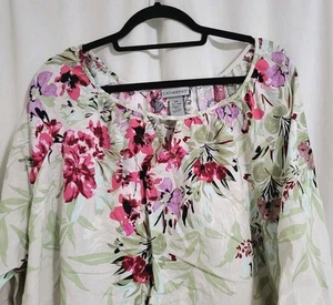 Catherines 2X Linen Blend Top Floral Blouse Boho Summer Gardner Mature - Bild 1 von 8