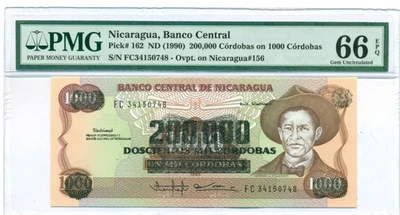 Nicaragua 1990 200,000 Cordobas on 1000 Cordobas Bank Note Gem Unc 66 EPQ PMG - Image 1 of 4