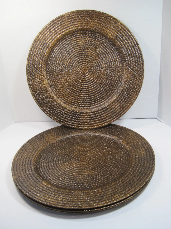 6 Brown  Rattan-Like Acrylic Charger Plates Party Events Decorations 13" D NW0B - Image 1 of 4