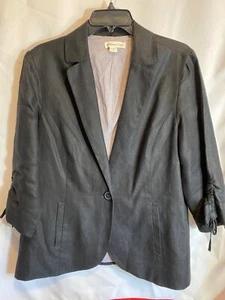 Coldwater Creek Linen Black Jacket Lined Sz 14 Collar 3/4 Pull Tab Sleeves - Picture 1 of 21