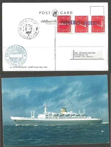 1966 Pointe A Piyre Guadeloupe Paquebot Marking on Ship pc, DU stamps Cover