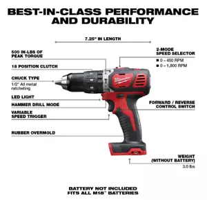 Milwaukee M18 1/2" Hammer Drill/Driver 18V 2607-20 (Tool Only) ** NEW ** - Picture 1 of 2