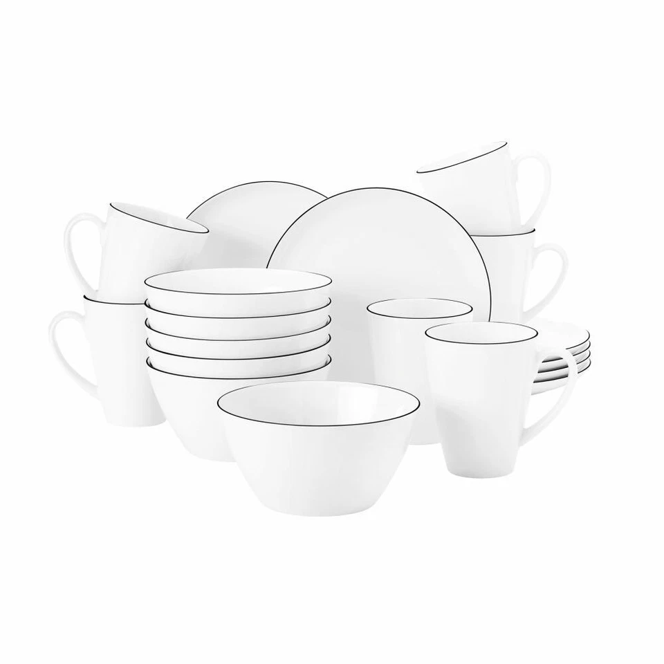 Seltmann Weiden Lido Juego de Desayuno 18 Piezas Juego de Vajilla Plato Taza Black Line Foto 1 de 1