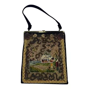 Vintage Veldore Houston Handtasche handverziert schwarz 50er Jahre - Bild 1 von 12