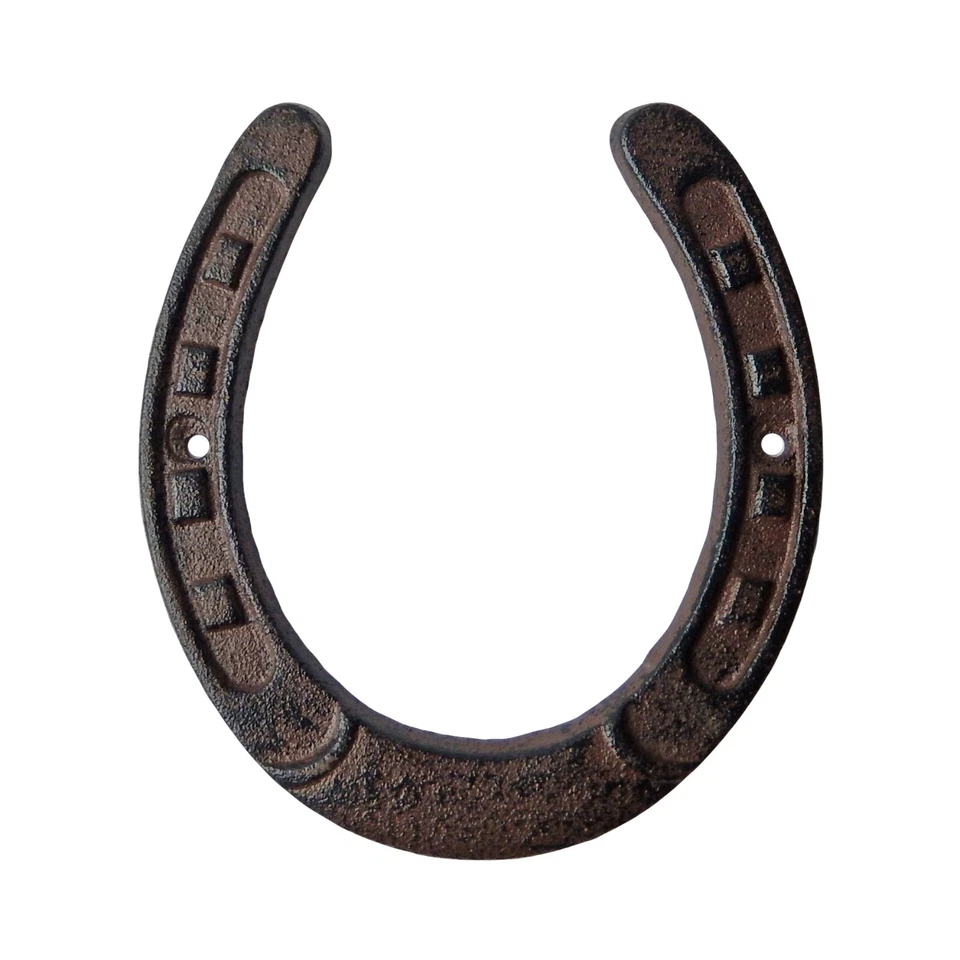 Large Cast Iron Rustic Lucky Horseshoe Decorative Brown Western Decor 6.5 x 6 in