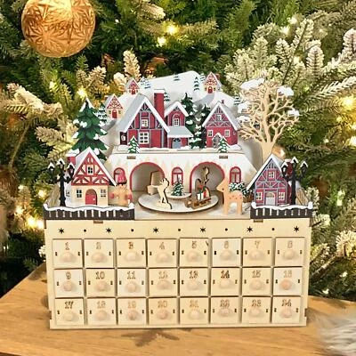 Christmas Advent Calendar with 24 Drawers 2024 LED Decorative Vintage Design - Image 1 of 4