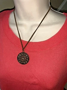 J CREW Medallion Copper Bronze Pendant Necklace Leather Gothic Chain Cord❤️tw11j - Picture 1 of 6