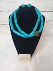 Barse Two Blue Bamboo Coral & Brass Chunky Necklace & Earrings Set