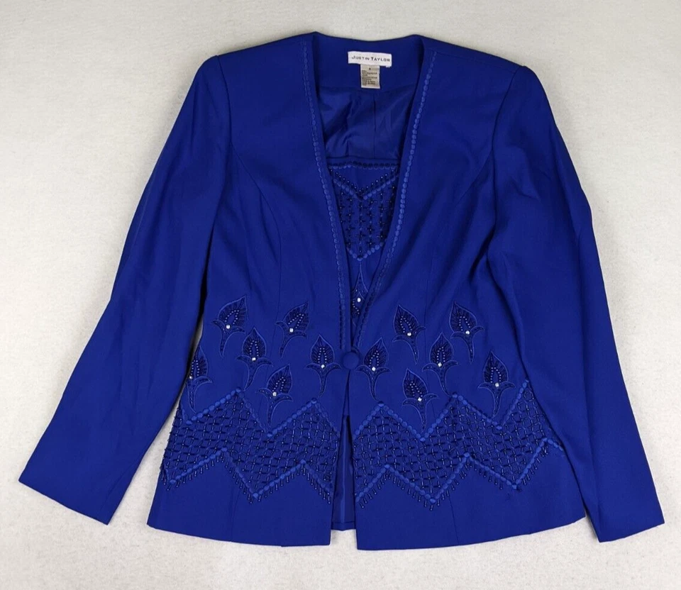 Justin Taylor 女式西装外套 8 码刺绣串珠 — 第 1/4 张图片