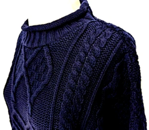 ARAN CRAFTS Women's Navy 100% Irish Merino Wool Sweater Cable Knit XXL VEUC! * - Picture 1 of 10
