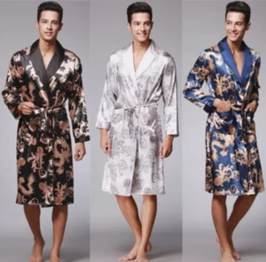 Herren Pyjama Satin Seide Kimono Bademantel Bademantel Ankleid Nachtwäsche Loungewear - Bild 1 von 20