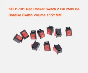 1 Stück KCD1-101 Rot Wippschalter 2 Pin 250V 6A Bootsähnlicher Schalter Volumen 15*21MM - Bild 1 von 2