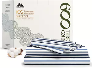 100% Egyptian Cotton Printed Bed Sheets - 600 Thread Count 3 PC Twin Sheet Set,  - Picture 1 of 9