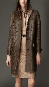 NWT BURBERRY LONDON $6250 WOMENS  LEATHER LASER CUT LACE TRENCH COAT US 6 EU 40 - Picture 1 of 12