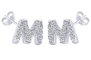 Orecchini a lobo in argento 925 con zirconi iniziale lettera M - Imagen 1 de 1