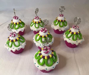 Rare Pier One Birthday Bright Pink Green Purple Cupcake Card Place Holders Set 7 - Picture 1 of 11