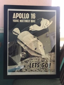Vintage 1972 Harvey Cartoons Casper Nasa Apollo 16 Original Poster - Picture 1 of 12