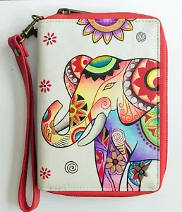 Portafoglio organizer Anuschka retrò elefante avorio in pelle dipinto a mano SPLENDIDO - Foto 1 di 7