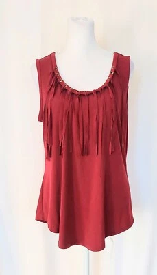 Midnight Velvet Size Medium Fringe Sleeveless Maroon Red Top Shirt - Image 1 of 4