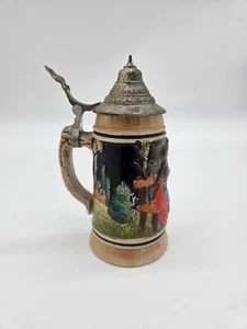 Antique 1940's 'Auf Der Alm' Germany # 477  Lidded German Beer Stein Mug .5L - Picture 1 of 7