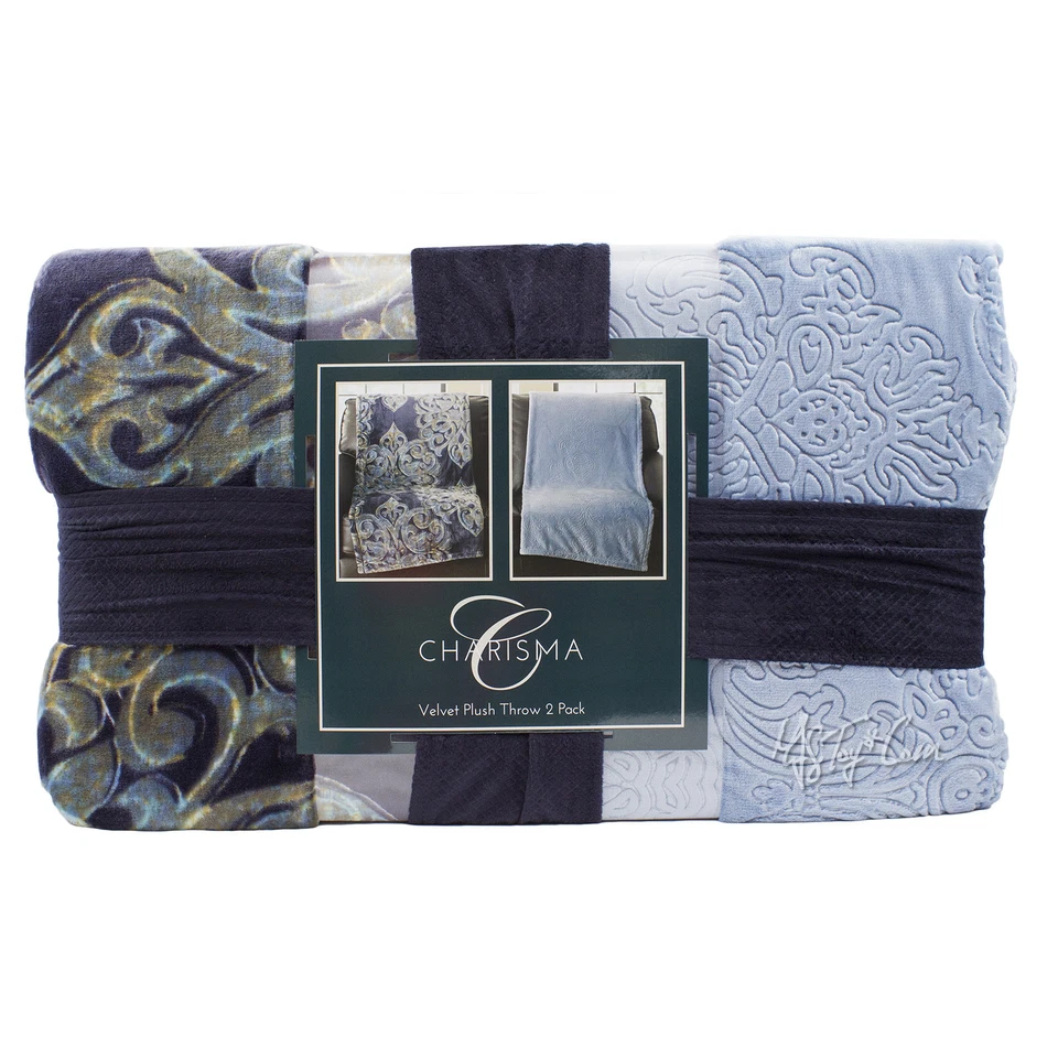 NEW Charisma Velvet Plush Throw 2 Pack Warm Soft Cozy Oversize Blanket  60x70" - Image 1 of 1