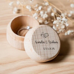 Round Wooden Ring Box Personalised Wedding Decoration Bride Engraved Boho Slow - Picture 1 of 10