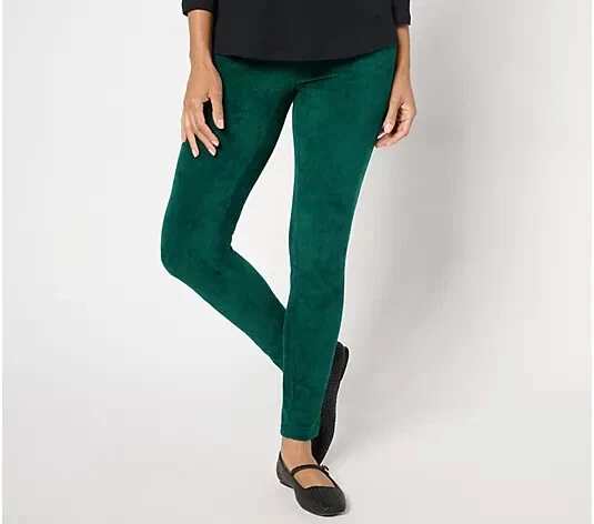 Quacker Factory Corduroy Flat Waistband Jegging Evergreen Tall Medium A671330 - Image 1 of 1