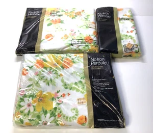 VINTAGE JC PENNY; PERCALE BUTTERCUP FLAT SHEET / FITTED SHEET TWIN / 2X PILLOW C - Picture 1 of 7