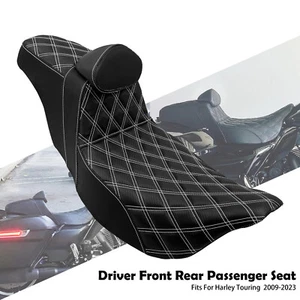 Driver Passenger Seat White Line w/ Backrest For Harley Electra Road Glide 09-23 - Picture 1 of 20