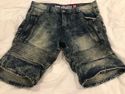 Lion Dynasty 40 slim acid wash blue jean shorts mens 4 pockets cotton blend - Image 1 of 4