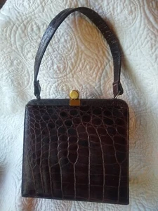 Vintage 1950's Bellestone Brown Crocodile Purse Handbag - Picture 1 of 15