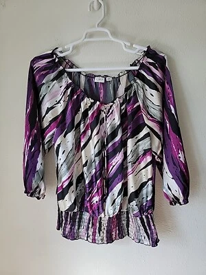 Cato Blouse 18/20 Dressy Purple  Abstract Puff Sleeve Peplum Waistband - Изображение 1 из 4