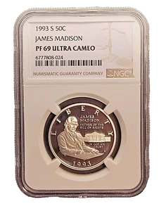 1993-S 50c James Madison Commemorative Half Dollar NGC PF69 UCAM Silver Half - Picture 1 of 4