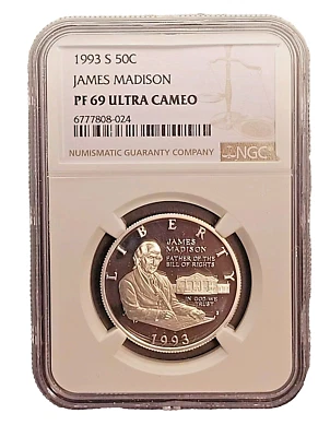 1993-S 50c James Madison Commemorative Half Dollar NGC PF69 UCAM Silver Half - Image 1 of 4