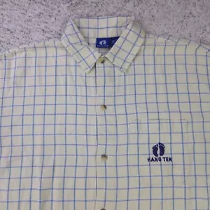 Vintage Hang Ten Shirt Mens Medium Logo Surf Button Short Sleeve Plaid Logo - Picture 1 of 8