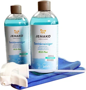 Jemako 3er Set Sanitärreiniger blue sea 2x 500 ml 1 x Jemako Pumpe 1 K7plus Tuch - Bild 1 von 3
