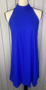 Altard State Cobalt Blue Halter Dress Size Medium Open Back Lace Edged Lining - Picture 1 of 7