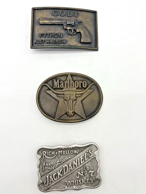 Vtg Belt Buckle Lot – Colt Python .357 Magnum, Marlboro Longhorn & Jack Daniels - Image 1 of 4
