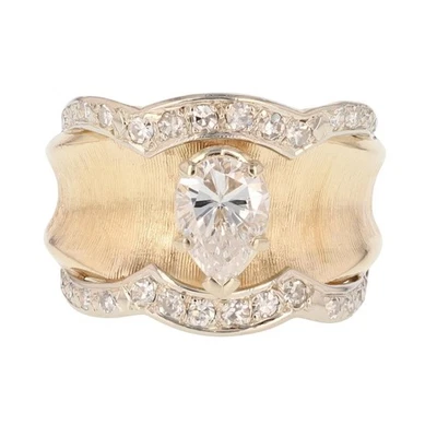 Anillo de compromiso de diamantes en forma de pera de 1,69 quilates de oro multicolor de 14 k talla 8,5 Foto 1 de 4