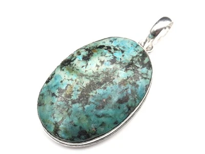 GJ69 GW TÜRKIS OVAL ca 50ct XL GRÜN-MIX SILBER-ANHÄNGER +KETTE / LEDER! - Bild 1 von 4