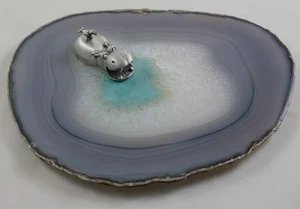 Rebanada de ágata con hipopótamo y pájaro de peltre mineral azul desconocido - Imagen 1 de 7