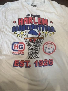 The Original Harlem Globetrotters Mens Retro Print Cream Shirt New Large - Picture 1 of 3