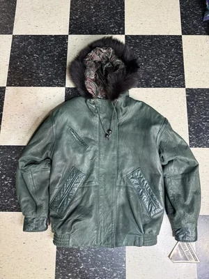 Chaqueta de cuero verde de colección Marvin Richards para mujer S capucha de piel sintética parka EE. UU. AÑOS 90 Foto 1 de 4